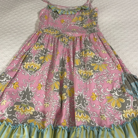 Mustard pie girls boutique knit dress pink yellow green grey floral stripe sz 8 - Picture 8 of 8